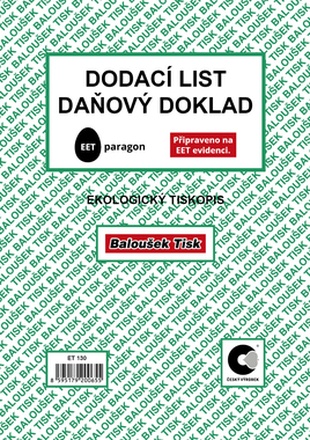 Papírenské zboží - Dodací list - daňový doklad A5 - EET ET130