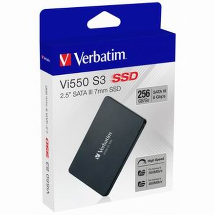 Papírenské zboží - Interní disk SSD Verbatim SATA III, 256GB, Vi550, 49351 černý, 460 MB/s,560 MB/s