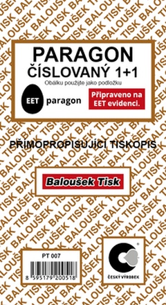 Papírenské zboží - Paragon číslovaný EET PT007